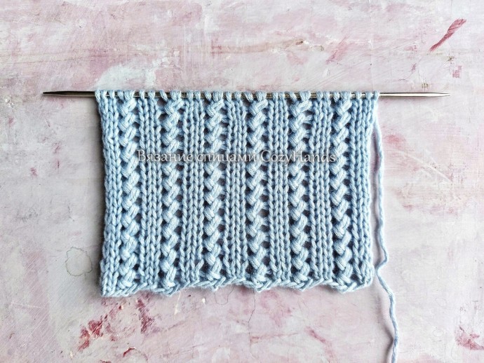 Изящный узор спицами: тонкие косички