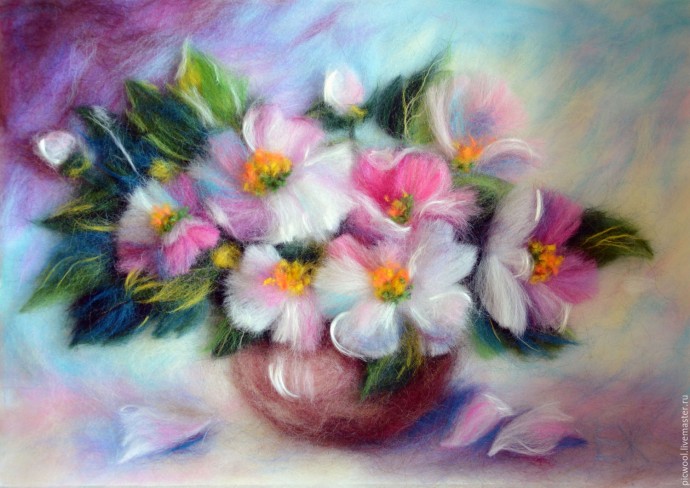 Весенние цветы в технике шерстяной акварели: идеи для творчества