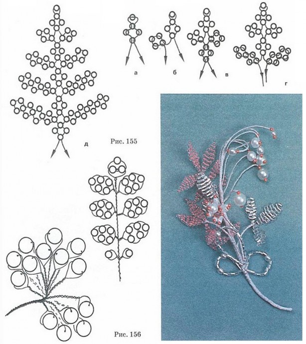 ​Схемы цветочных брошек из бисера