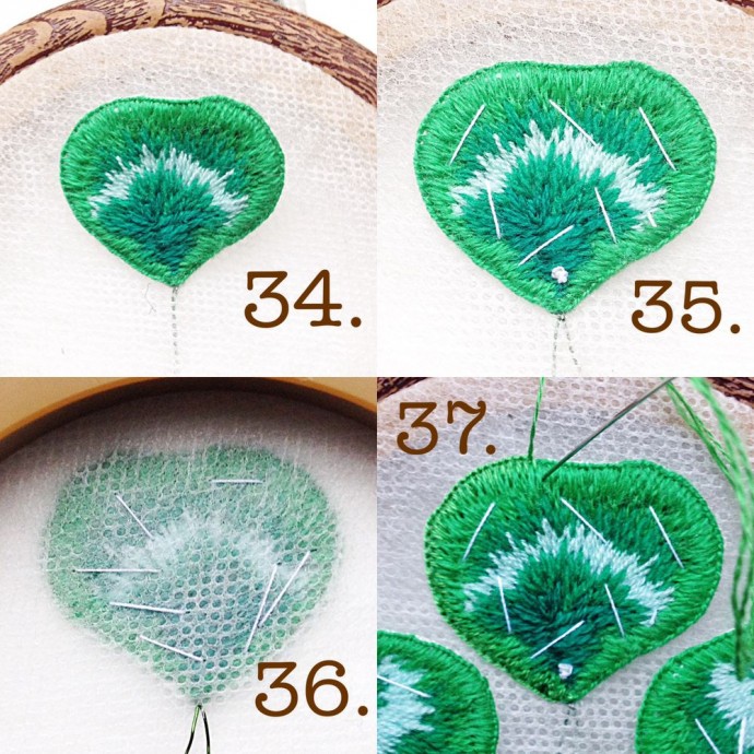 Брошь "Клевер на удачу" в технике stumpwork