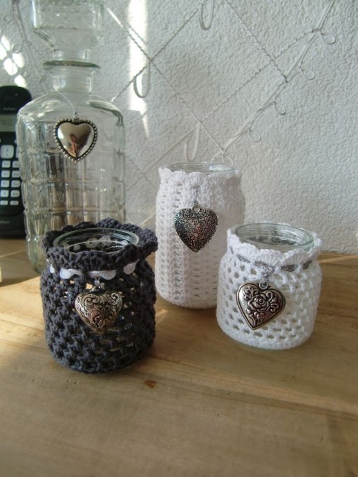 Декор баночек при помощи вязания