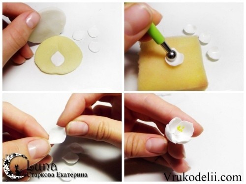 Заколка "Ветка жасмина" из полимерной глины