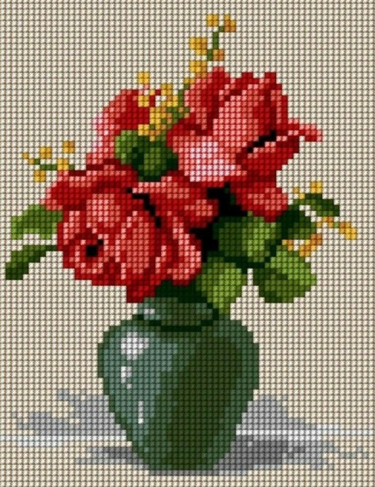 Вышиваем красивые букеты в вазах