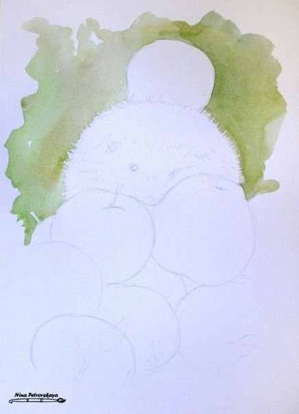 Рисуем ёжика с яблоками