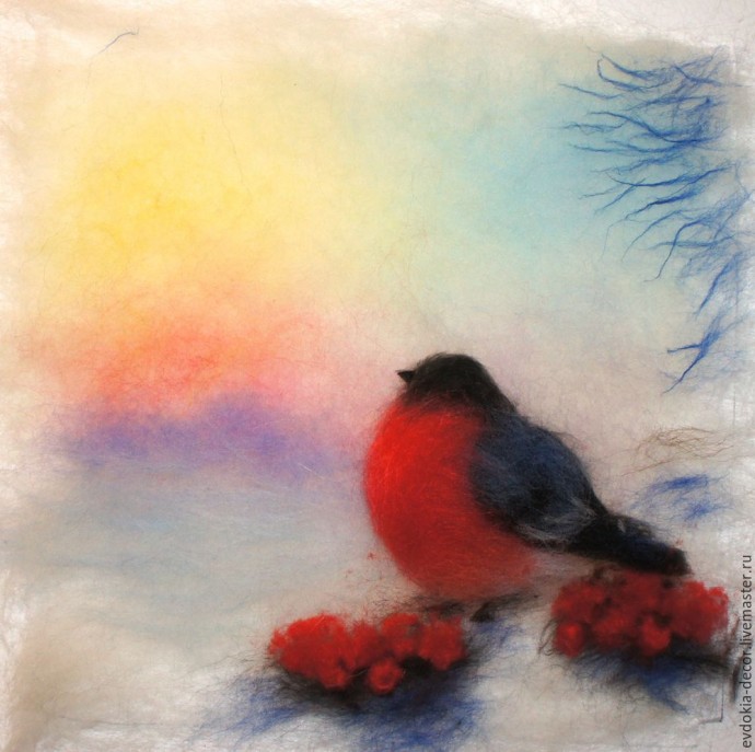 Снегирь в технике шерстяной акварели Снегирь в технике шерстяной акварели