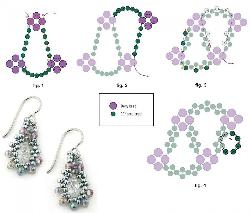 Серьги из биконусных бусин со схемами