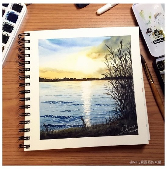 Рисуем пейзаж с дорожкой на воде Рисуем пейзаж с дорожкой на воде