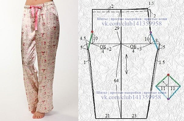 Выкройка пижамных брюк