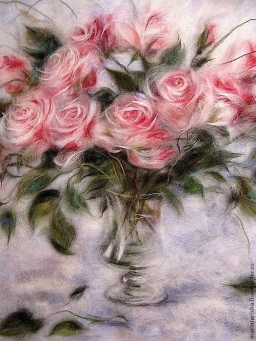 ​Цветы в технике шерстяной акварели: творческие идеи