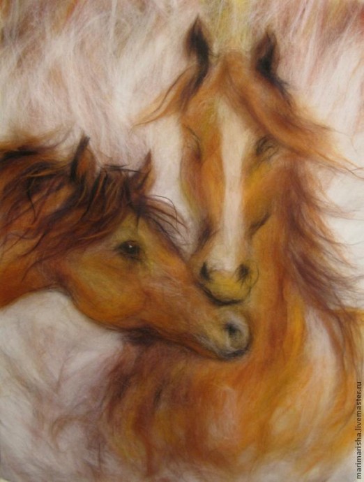 Рисуем влюбленных лошадей шерстью