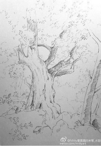 Урок рисования акварелью: старое мощное дерево