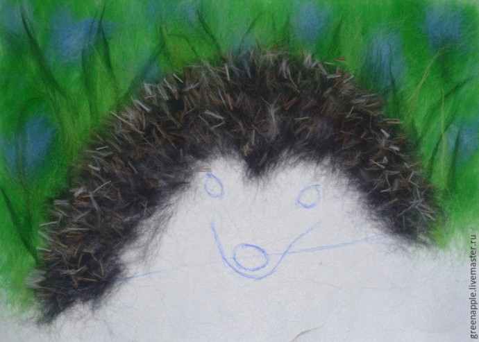 ​Живопись шерстью "Ёжик с бревном"