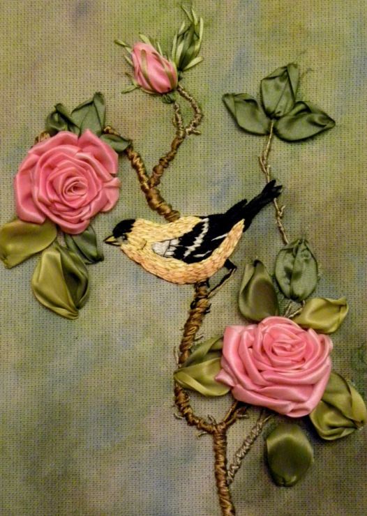 Потрясающая вышивка лентами: птицы