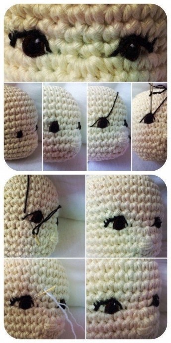 Оформление красивых глазок для вязаных кукол