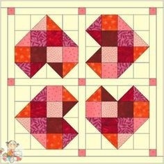 Лоскутные панно с простыми сердечками