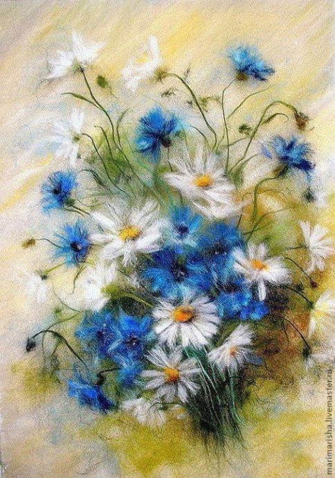 ​Цветы в технике шерстяной акварели: творческие идеи