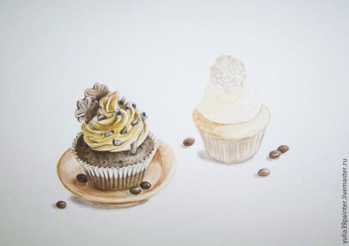 Рисуем капкейки акварелью