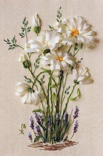Идеи цветочных картин из лент для творческого вдохновения