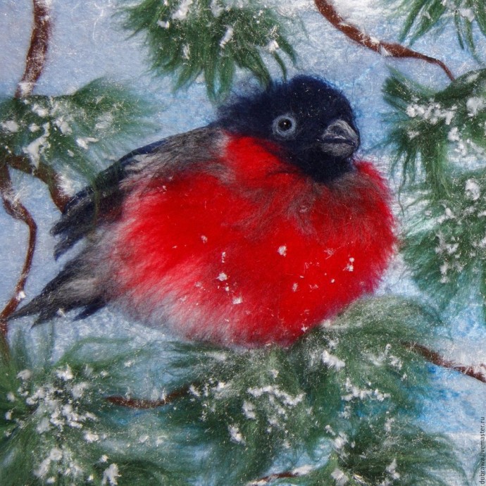 Снегири в технике шерстяной акварели: вдохновляющие идеи