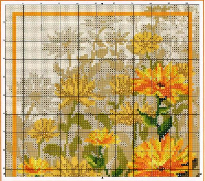 Вышитые цветы в желтых тонах