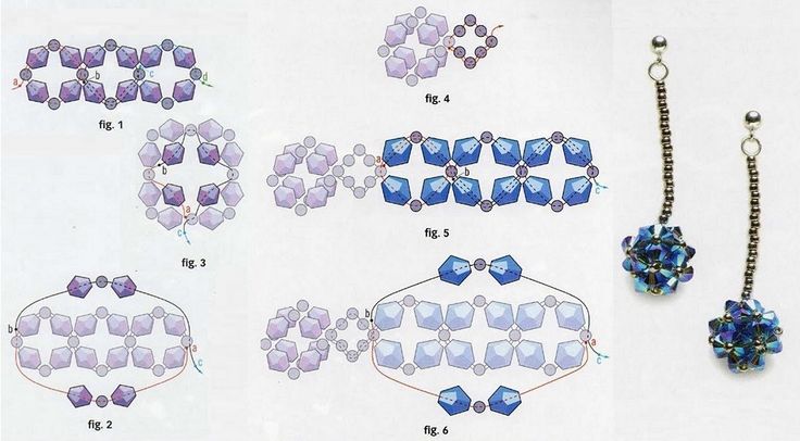 Серьги из биконусных бусин со схемами