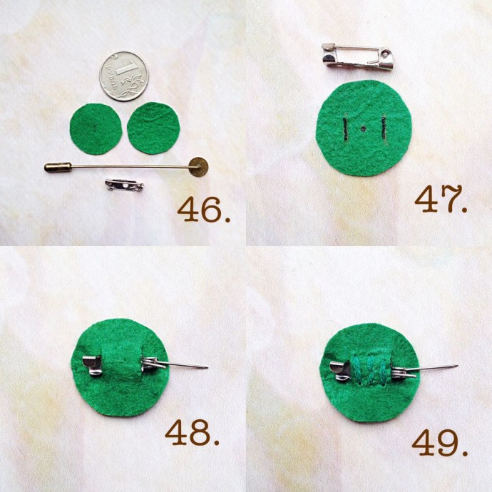 Брошь "Клевер на удачу" в технике stumpwork