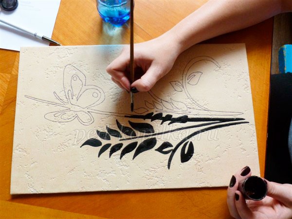 Интерьерная картина в технике рисования и аппликации