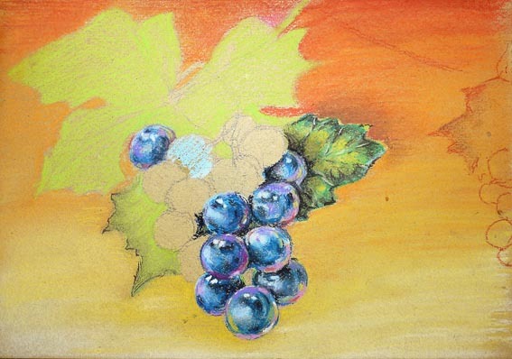 Рисуем гроздь винограда пастелью