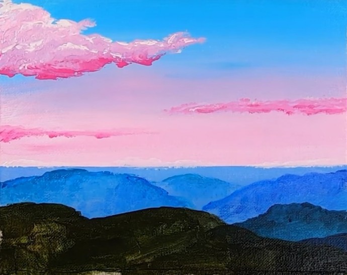 Рисуем пейзаж с розовыми облаками