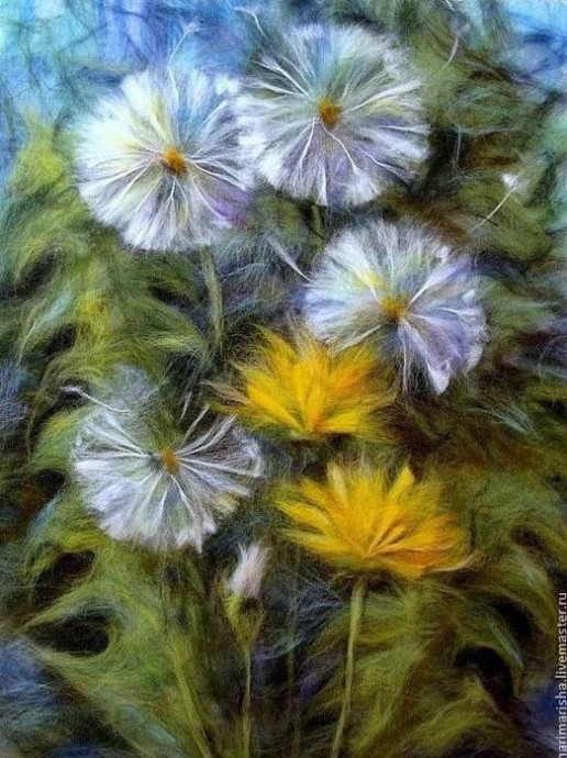 Потрясающие картины с цветами из шерсти