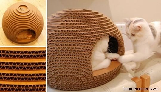 ​Уютный домик для кошки из картона