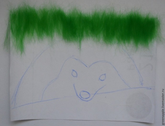 ​Живопись шерстью "Ёжик с бревном"