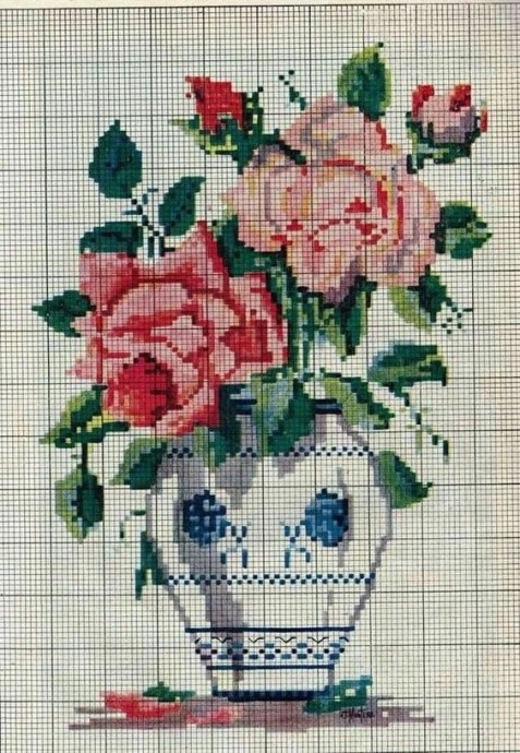 Вышиваем красивые букеты в вазах