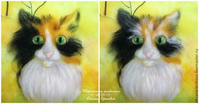 Картина из шерсти "Кот"