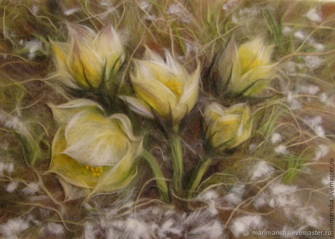 Весенние цветы в технике шерстяной акварели: идеи для творчества