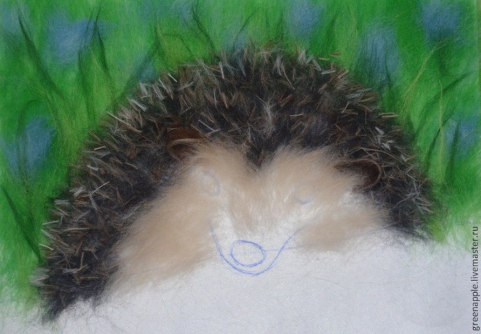 ​Живопись шерстью "Ёжик с бревном"