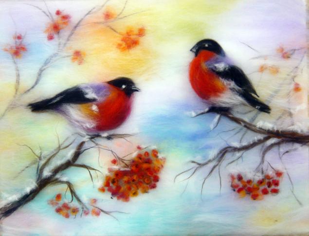 Снегири в технике шерстяной акварели: вдохновляющие идеи