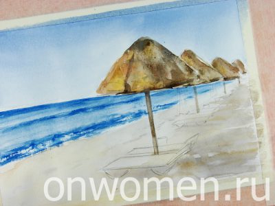Рисуем пляж акварелью