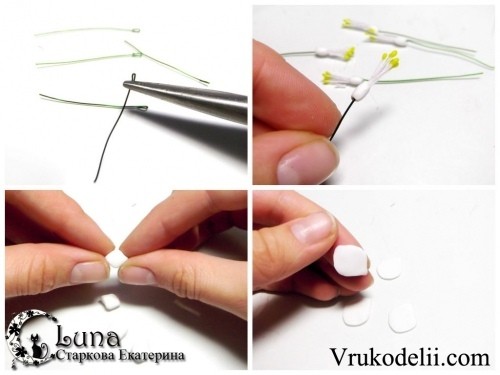 Заколка "Ветка жасмина" из полимерной глины