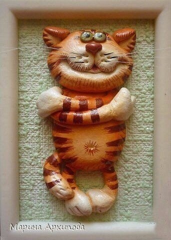 Лепим котика с вилкой из соленого теста: мастер-класс