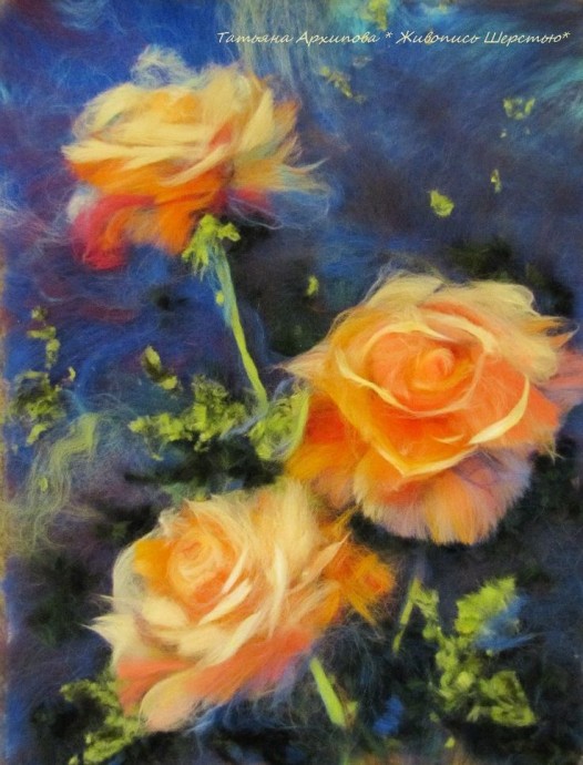 Шерстяная акварель: розы крупным планом