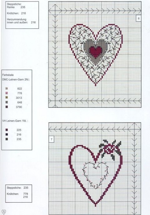 ​Вышиваем сердечки с красивыми орнаментами