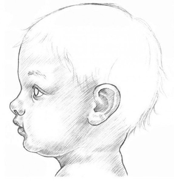 Как правильно нарисовать лицо ребенка в профиль