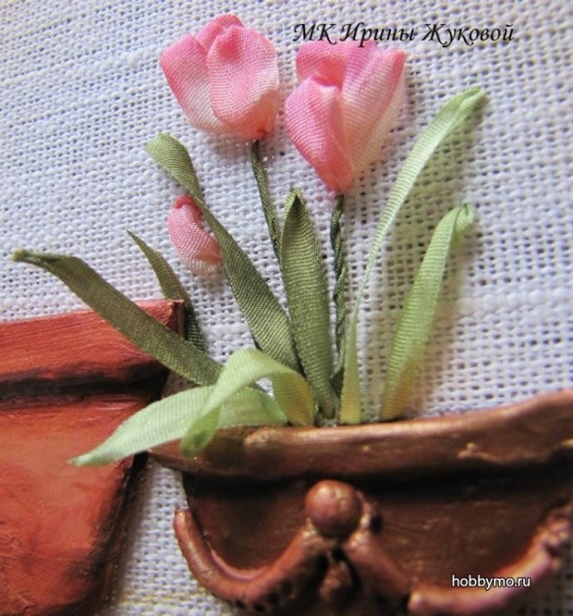 Вышивка лентами: тюльпаны, гиацинты, лилии