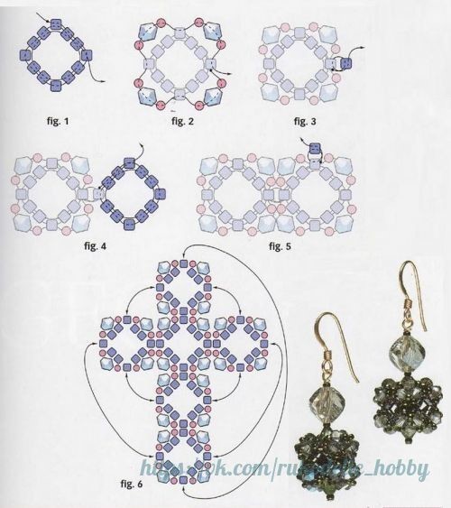 Серьги из биконусных бусин со схемами