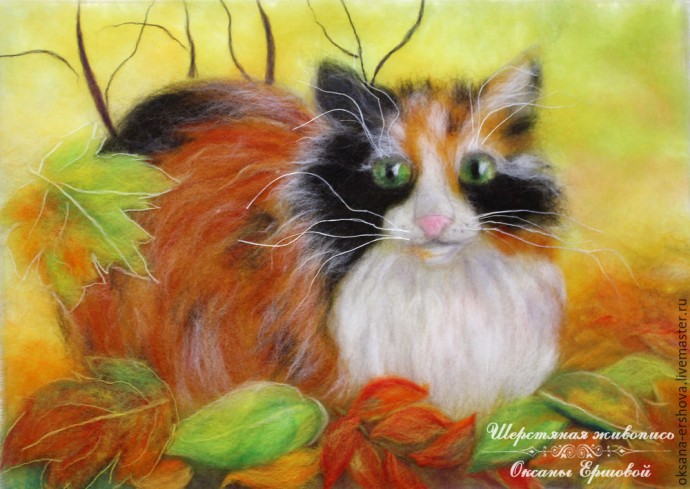 Картина из шерсти "Кот"