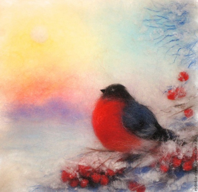 Снегирь в технике шерстяной акварели Снегирь в технике шерстяной акварели