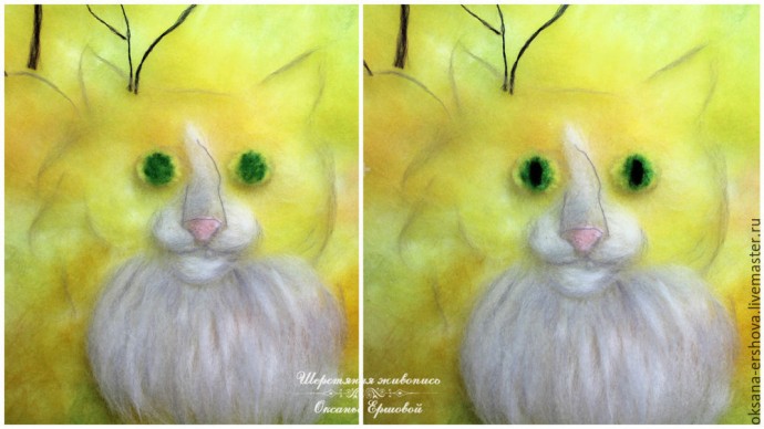 Картина из шерсти "Кот"