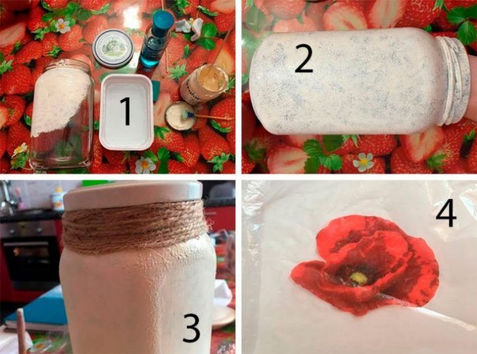 Декорируем баночку красными маками