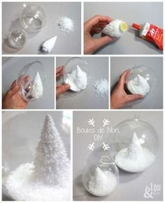 Интересный новогодний декор в вазочках с искусственным снегом